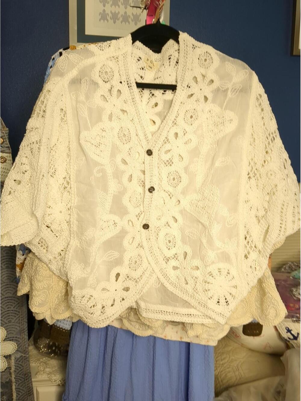 POL Open Front Crochet Heart Button Front Pattern Crochet Cardigan - Picture 2 of 7